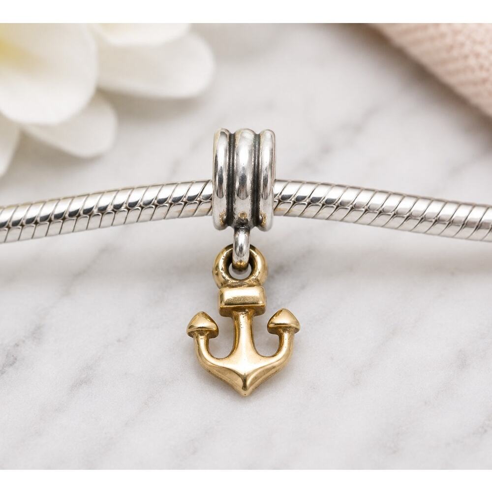 PANDORA Two-Tone Anchor Dangle Charm Sterling Silver & 14K Gold – Retired